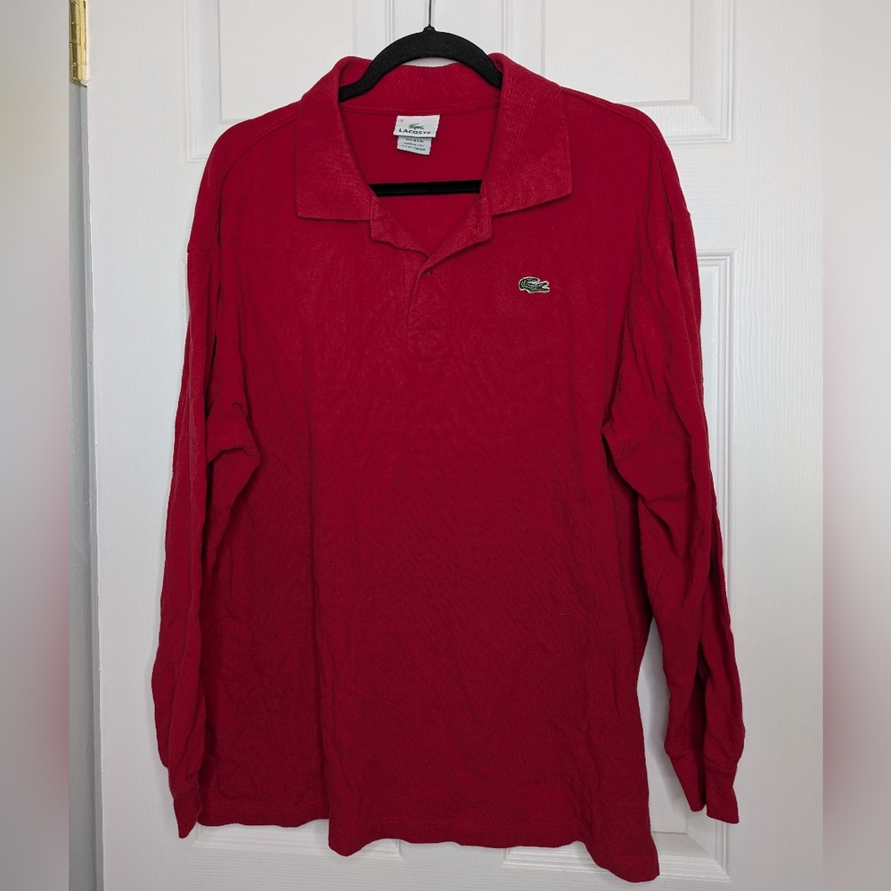 Vintage Lacoste Men's Red Polo Shirt Long Sleeve Linen Cotton Blend Size Large